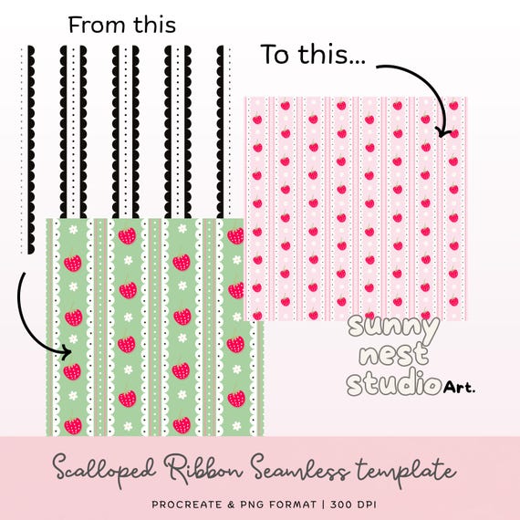Scalloped Ribbon Template for Procreate PNG | Editable Scalloped Frame Overlay | Clipart Layout Guide | Digital Design Tool for Artists