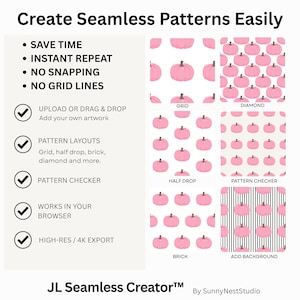 Seamless Pattern Tool and Tiling App for iPad | JL Seamless Creator | Hi-Res PNG Export | No-Gap Pattern Checker | Brick & Half Drop Repeat