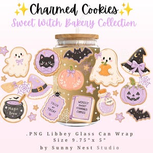 Halloween Glass Can Wrap PNG, Charmed Cookies, Cute Ghost Libbey 16oz Cup Wrap, Coquette Witch UV DTF Design
