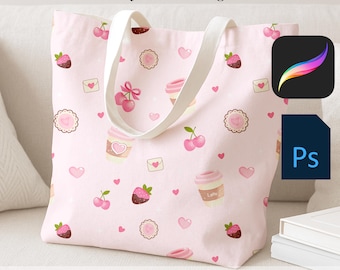 Procreate Tote Bag Mockup + Photoshop PSD | Natural Canvas Tote Bag Mock up Template | Digital Display for Pattern Designers