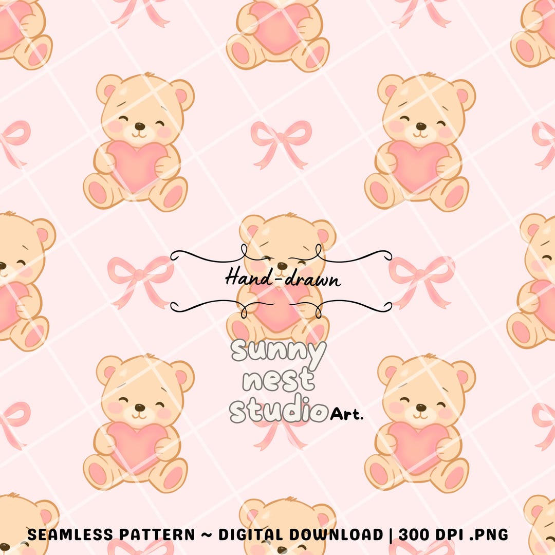 Pastel Valentine Teddy Bear Seamless Pattern | Cute Pink Bear With ...