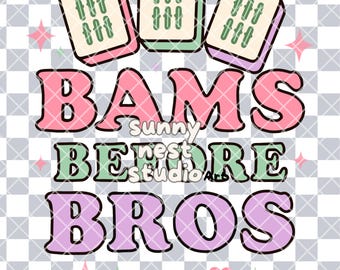 Bams Before Bros PNG | Mahjong mignon en téléchargement numérique | Clipart drôle de mahjong kawaii | Citations graphiques pastel pour travaux manuels et cadeaux
