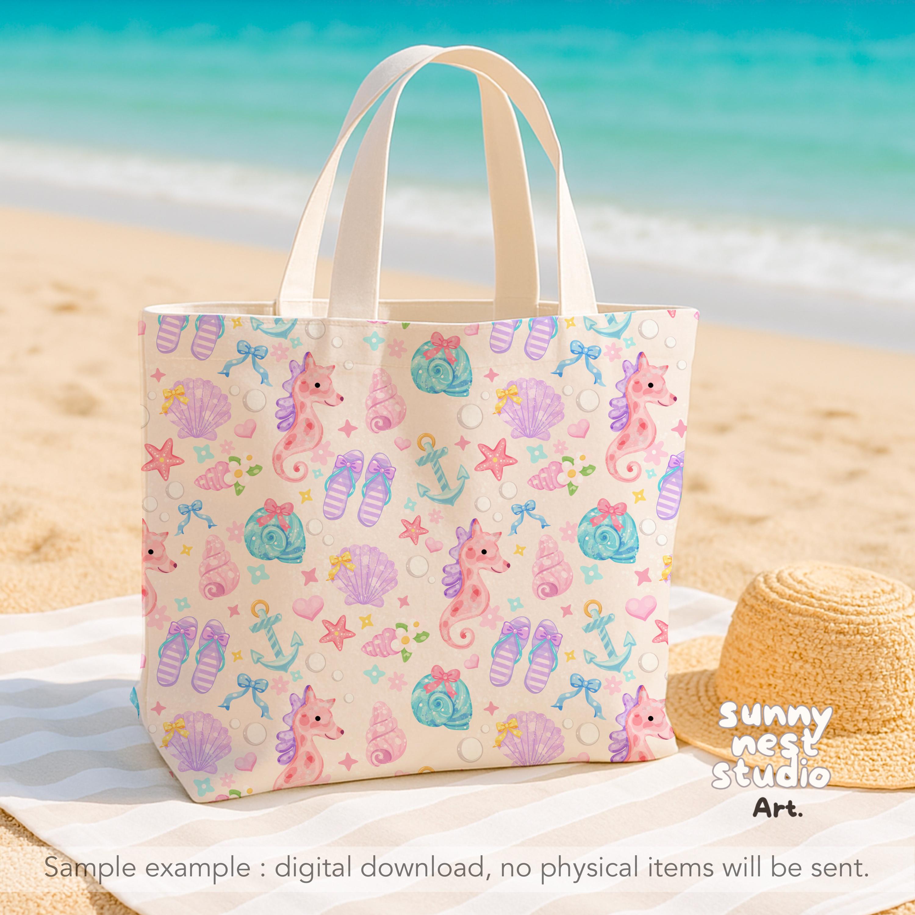 Seashell Seamless Pattern PNG | Cute Pastel Beach Pattern | Seahorse ...