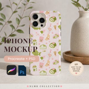 Maqueta de teléfono neutra para Procreate PSD / Plantilla de maqueta estética para iPhone / Maqueta minimalista de estilo de vida / Exhibición de producto digital / Colección NLMB