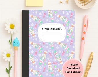 Weihnachtssüßigkeit Nussknacker Zusammensetzung Notizbuch Hülle | PNG Digitaler Download | Druckbare Kawaii Schule Journal Cover | Handgezeichnet in 300 DPI