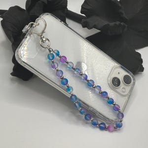 Blue Purple Galaxy Beaded Phone Wristlet with Heart Clasp – Frosted Marble Strap