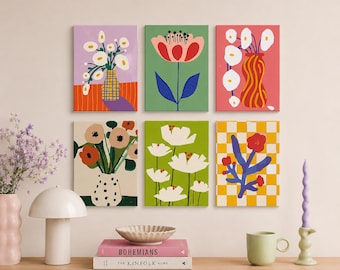 Set di tele Dopamine Bloom con motivi floreali / 6 pezzi da dipingere con i numeri per decorare la parete (15 x 20 cm)