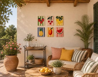 Set di quadri estivi con frutta / Quadro su tela in stile preppy da 6 pezzi / Kit per dipingere con i numeri