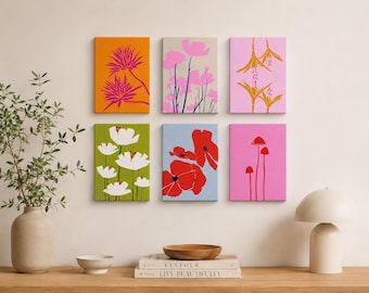 Set di tele Dopamine Bloom con motivi floreali / 6 pezzi da dipingere con i numeri per decorare la parete (15 x 20 cm)