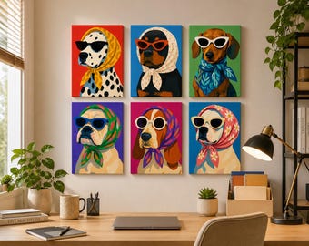 Set di 6 mini dipinti su tela (20 x 30 cm) con motivo "Cane affascinante" da dipingere con i numeri.