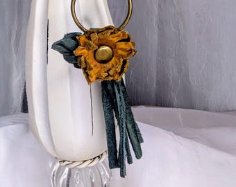 Yellow Sunflower Bag Charm, Zipper Pull, Key-ring, or Pin Attachment