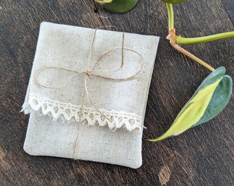 Set of 10 USB flash drive packaging natural linen pouches favor gift bags lace trim