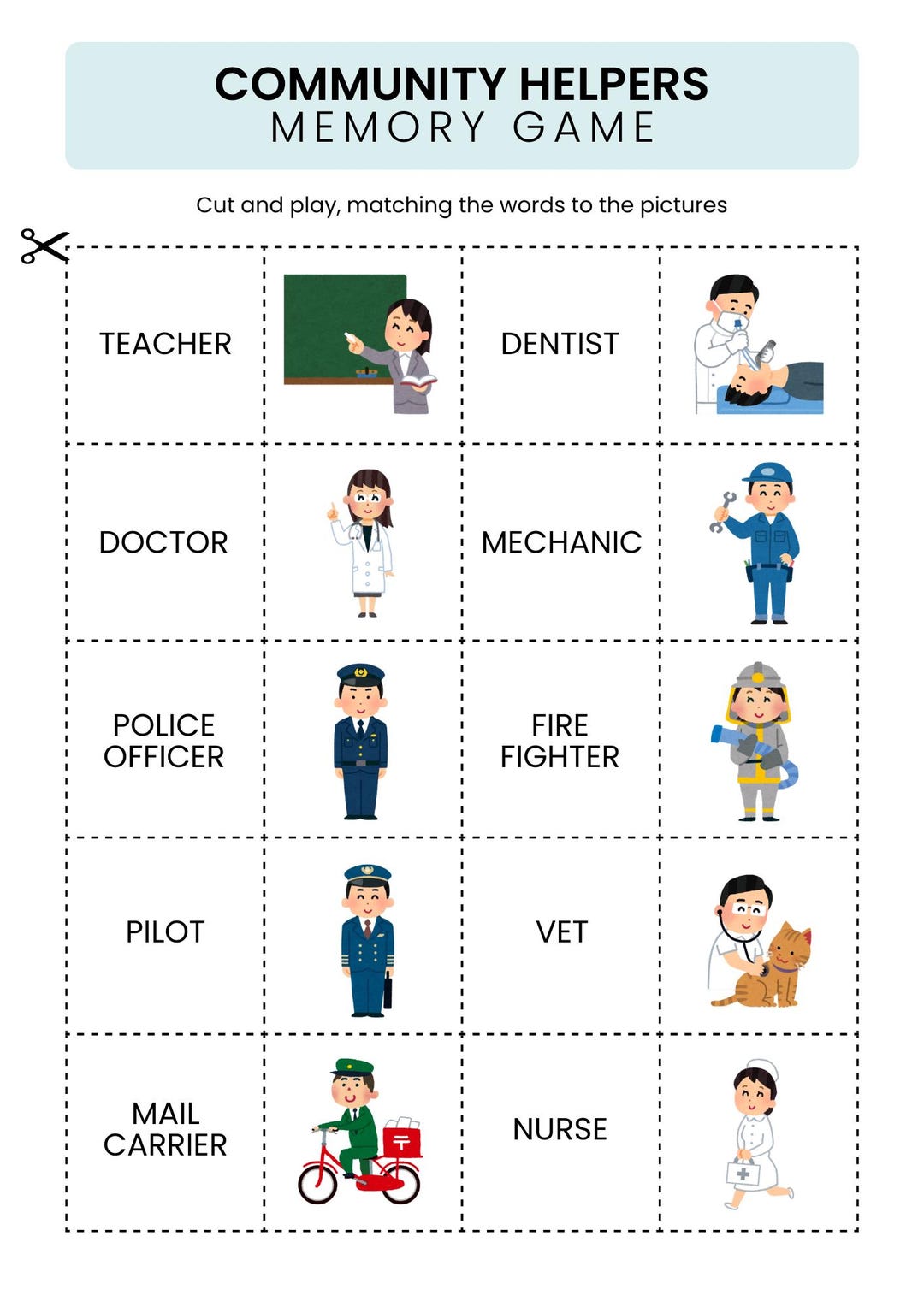 Community Helpers Memory Game - Etsy
