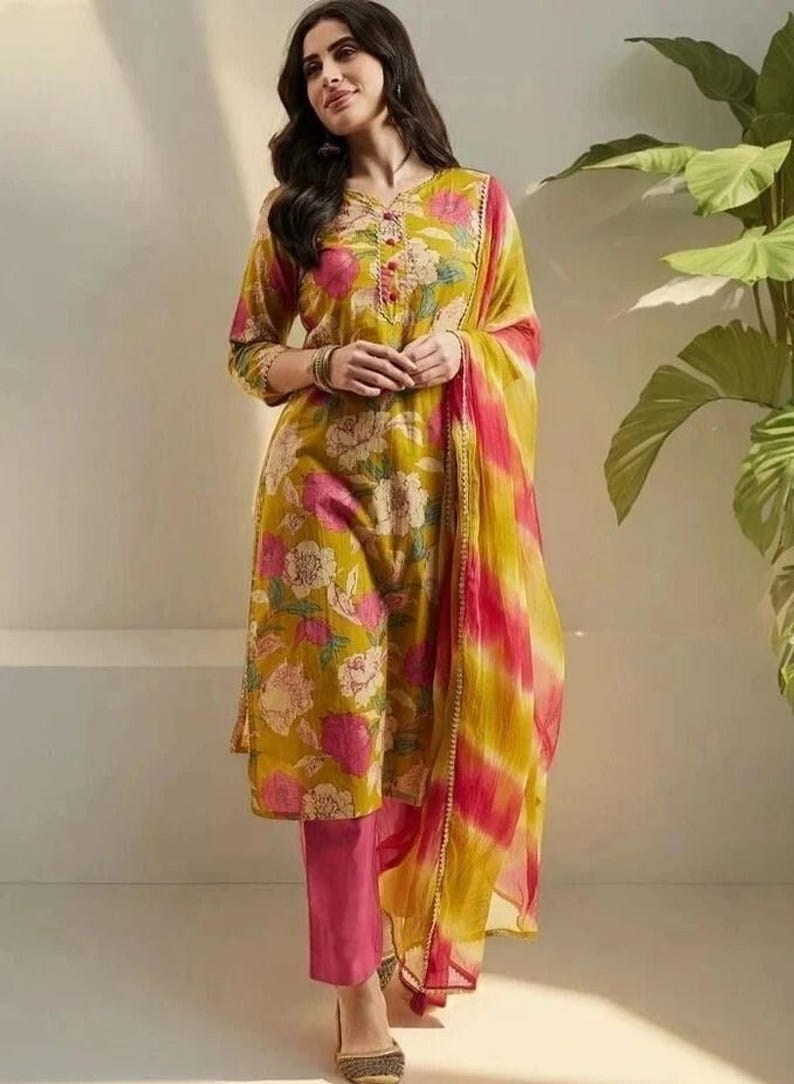 Hand Block Print Kurta Set With Dupatta/stole|indian Salwar Kameez ...
