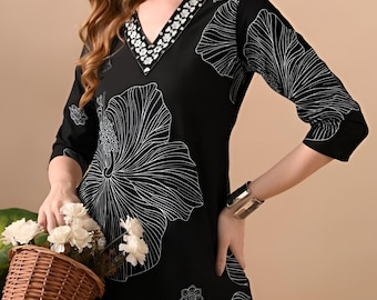 Floral Print Kurta Pant Set for Women | Cotton Co-ord Set | Ethnic Summer Outfit | Indian Bagru Print Kurta Pants | Boho Floral 2-Piece Set