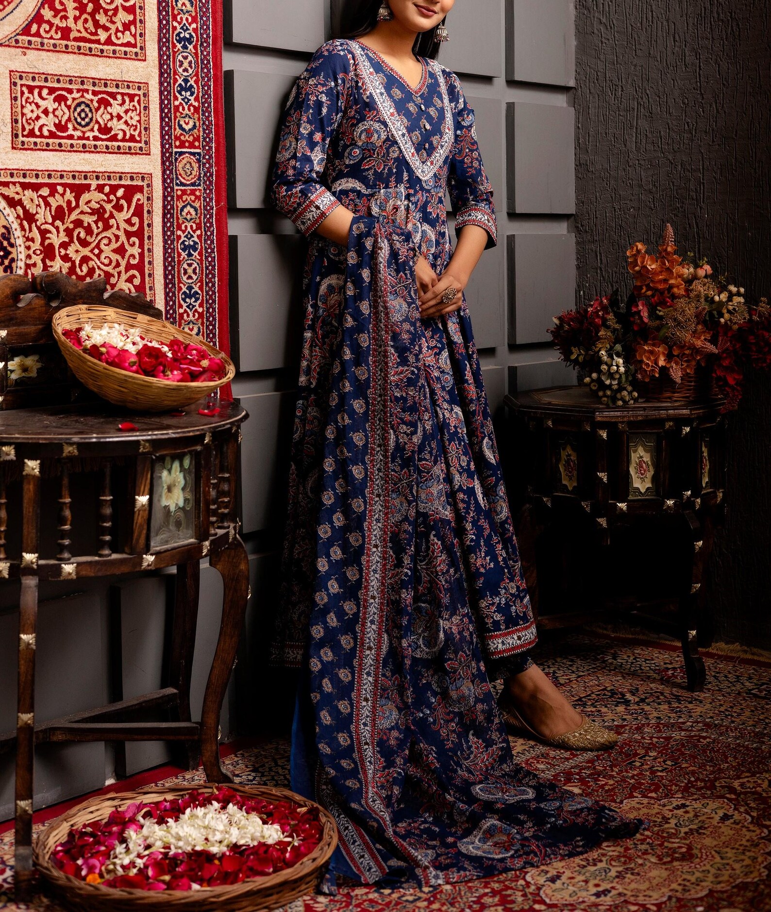 Hand Block Print Kurta Set With Dupatta/stole|indian Salwar Kameez ...