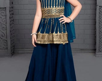 Beautiful Silk Salwar Kameez for Girl, Kids wear, Indian Kids Salwar Kameez, Stitched Girl kurti pant with dupatta set, Kids wear 3PC