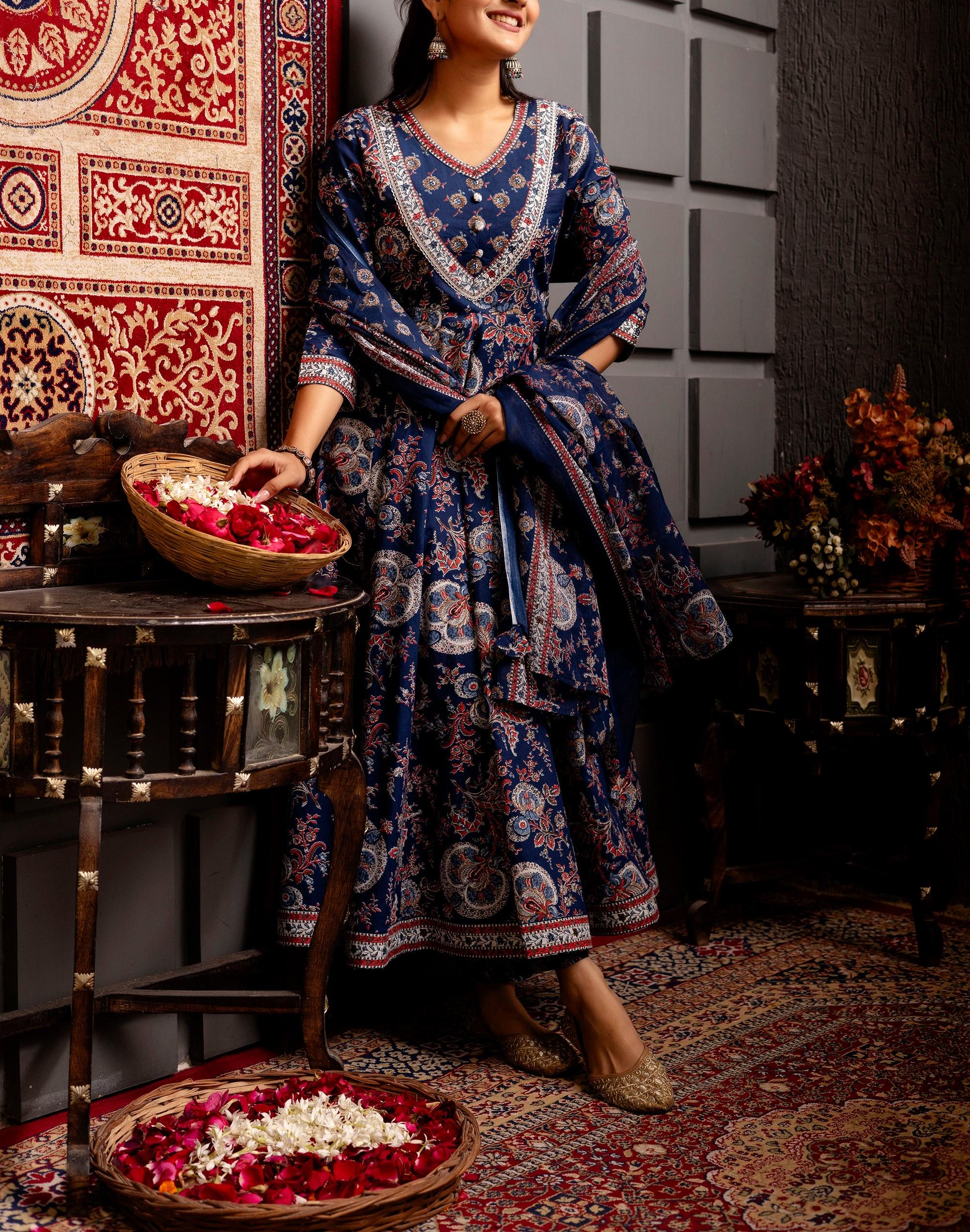 Hand Block Print Kurta Set With Dupatta/stole|indian Salwar Kameez ...