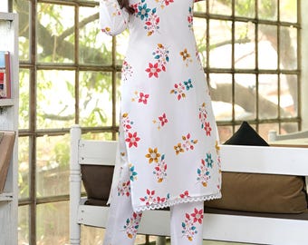 Floral Print Kurta Pant Co-Ord Set | Cotton Two-Piece Outfit for Women | Ethnic Summer Wear | Matching Top & Bottom Set Indian Bagru Print