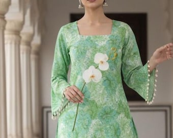Square Neck Kurti with Lace-Up Back Kurtis Tunic For Women Top For Women Short Kurti Dress Summer Wear Indian Ethnic Top For Women Boho Top
