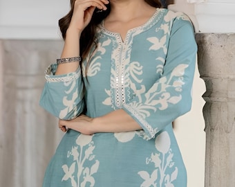 Floral Kurta Pant Set | Indian Cotton Outfit | Summer Ethnic Wear | Printed Co-ord Set | Casual Indo Western Dress , relaxed india outfit