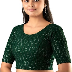 Saree Blouse, Choli for Women, Sari Blouse for Lehenga, Indian Dance Top, Readymade Stretch, Velvet Blouse Half Sleeve Readymade Design