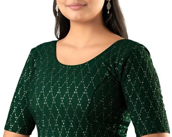 Saree Blouse, Choli for Women, Sari Blouse for Lehenga, Indian Dance Top, Readymade Stretch, Velvet Blouse Half Sleeve Readymade Design