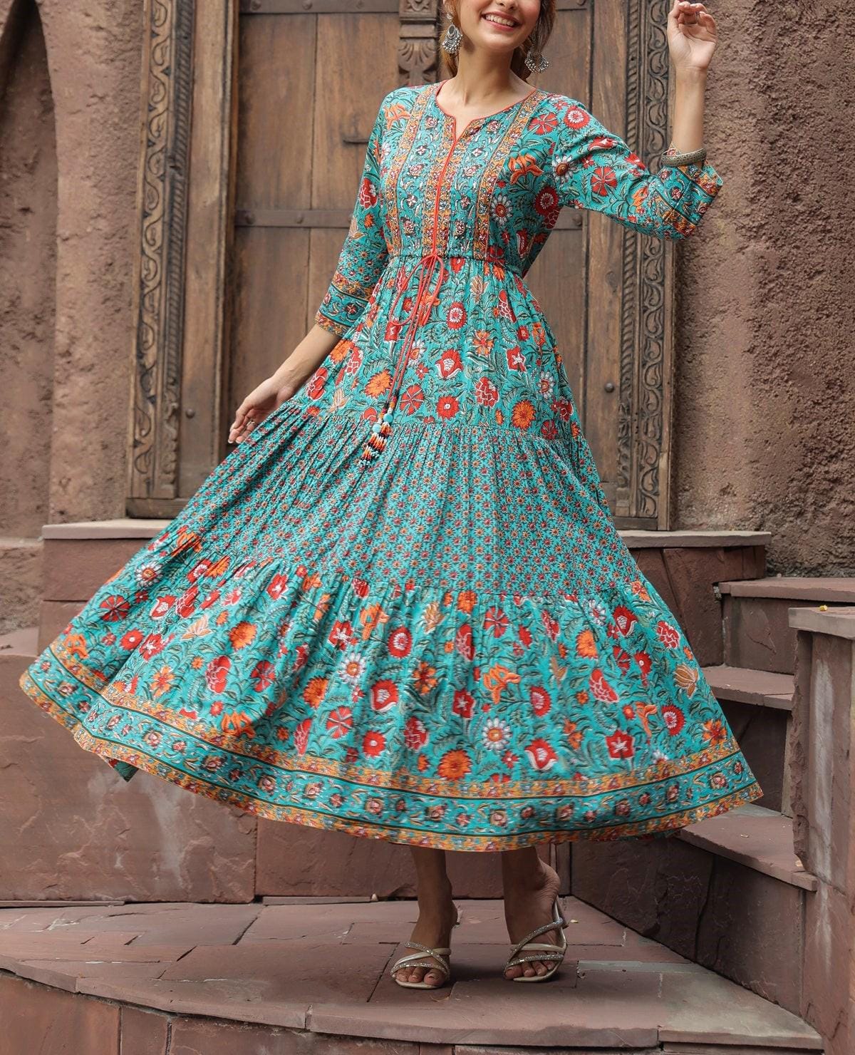 floral summer maxi dresses Blue floral Wrap Dress for Women