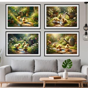 Vintage Duckling Garden Art Print Set: Cottagecore Farm Charm (Digital Download)