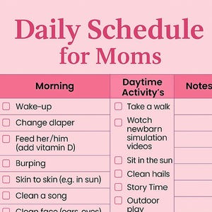 Daily Schedule for Moms | Printable Baby Routine Checklist | Newborn Daily Planner | Pink Digital Download | Mom Life Organizer