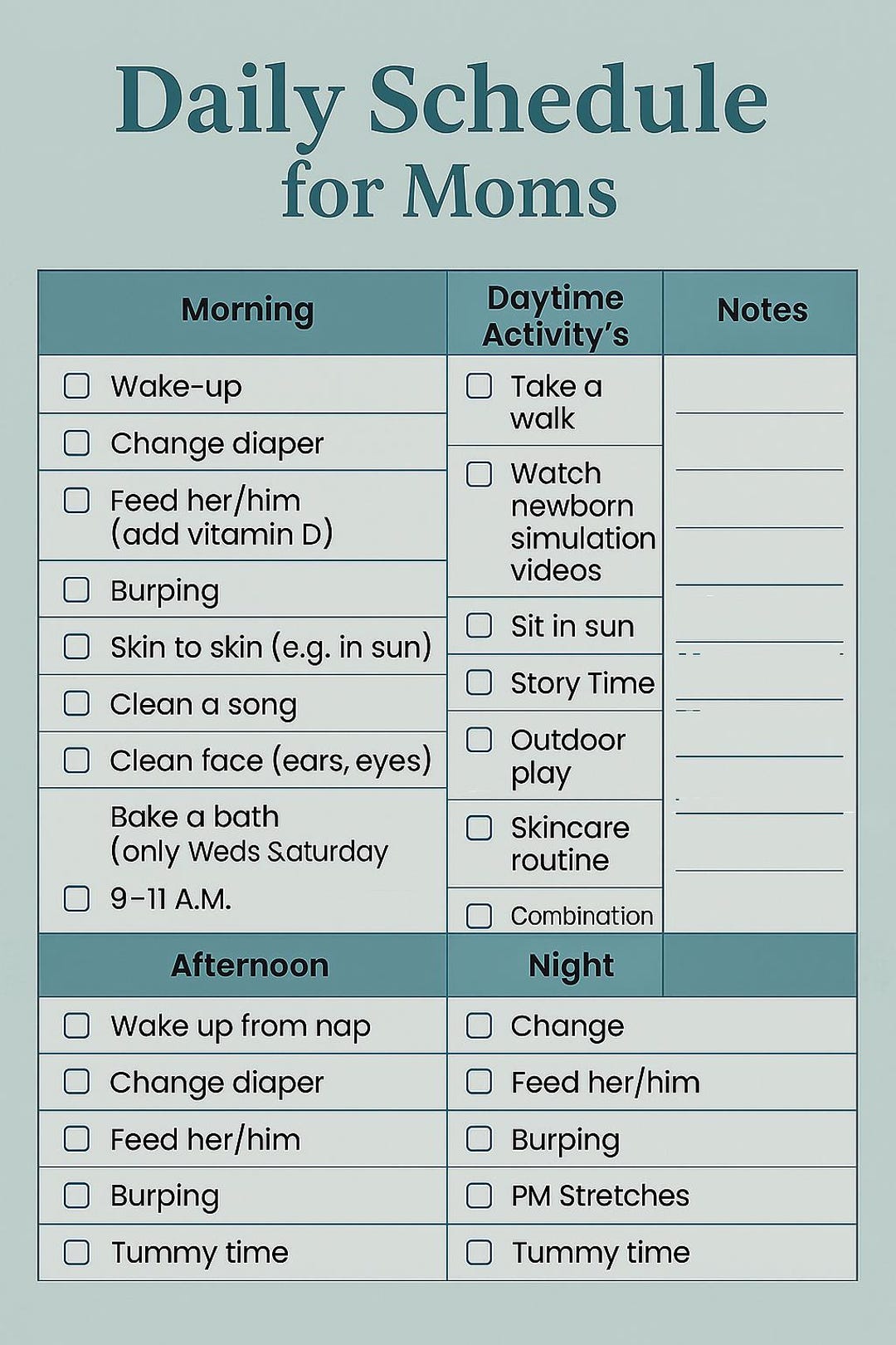 Daily Baby Schedule for Moms (boy Version) | Printable Routine Chart ...