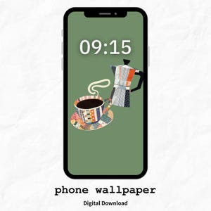 Vintage Coffee Phone Wallpaper, Playful Kitchen Aesthetic Lock Screen, Digital Download, iPhone Android Mobile background, 2700x4800