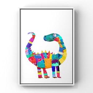 Arte mural de dinosaurios, adorable y colorido. Póster imprimible original para la sala de juegos o la habitación de un bebé. Descarga digital en 7 tamaños. A3 para teléfono.