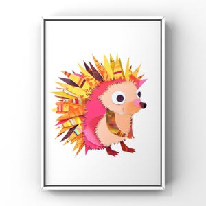 Arte mural de erizo caprichoso | Estampado animal texturizado para habitación infantil | Decoración infantil moderna de bosque | Descarga digital imprimible en 7 tamaños