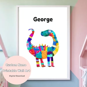 Whimsical Dinosaur Nursery Decor - Custom Name Printable Poster, Personalized Baby Animal Wall Art, Digital Download A3 A4 Size