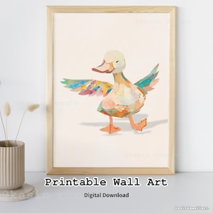 Funny Duck Wall Art Print –  Collage Style Animal Poster for Nursery or Kids Room – Printable Art for Animal Lovers – A3 A4 8x10 5x7 Square