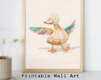 Funny Duck Collage Art Print – Nursery, Kids Room Decor (Digital Download)