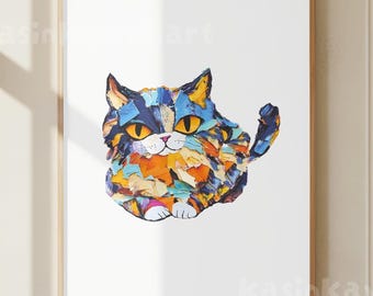 Moderne Katze Pop Art Print, bunte abstrakte Wohnkultur (Digitaler Download)