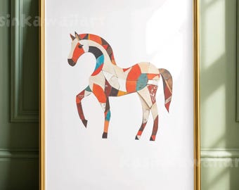 Modern Pop Horse Art Print, Eclectic Animal Wall Decor (Digital Download)
