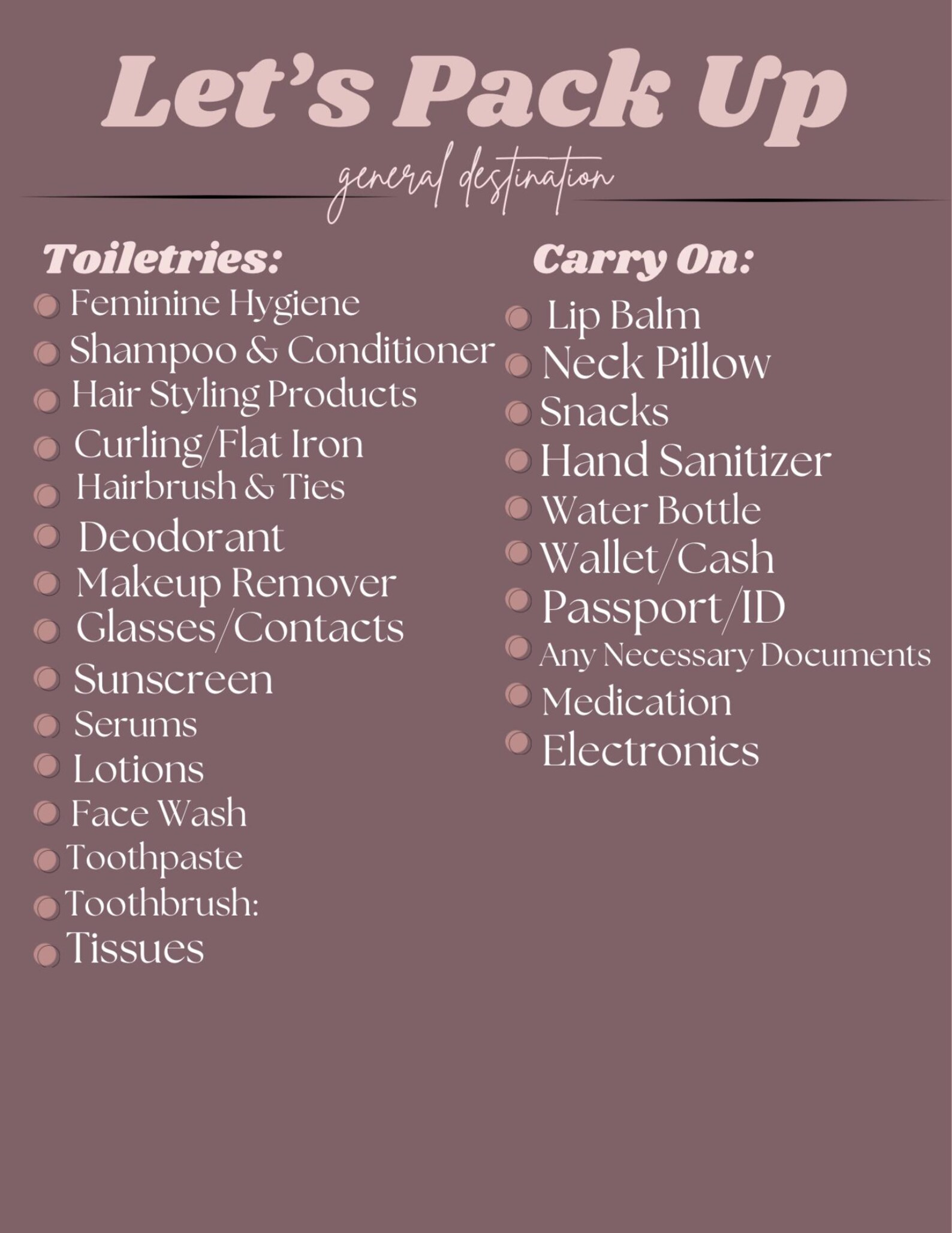 Let’s Pack List | Packing Check List | Task Tracker Template | to Do ...