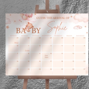 Teddybär Willkommen Schild We Can BearlyWait Boy Baby Shower Party Decor Blaues Pampasgras Poster Boho Heißluftballons Veranda EDITIERBARE 8845