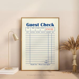 Blank Guest Check Art Print Trendy Wall Art Guest Check Print Digital Art Guest Check Wall Art Blank Gift Wall Art Personalized Gift