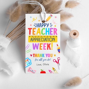 Teacher Appreciation Gift Tags Thank You Teacher Tag Gift Printable School Gift Tag Labels Canva Editable Template Instant Digital Download