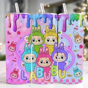 Trendy Pink Cartoon 20oz Skinny Tumbler LABUBU Cartoon 20 oz Tumbler Wrap Cartoon Characters 20oz Tumbler Png Straight and Tapered 20oz Wrap