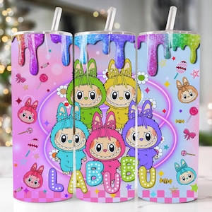 Trendy Pink Cartoon 20oz Skinny Tumbler LABUBU Cartoon 20 oz Tumbler Wrap Cartoon Characters 20oz Tumbler Png Straight and Tapered 20oz Wrap