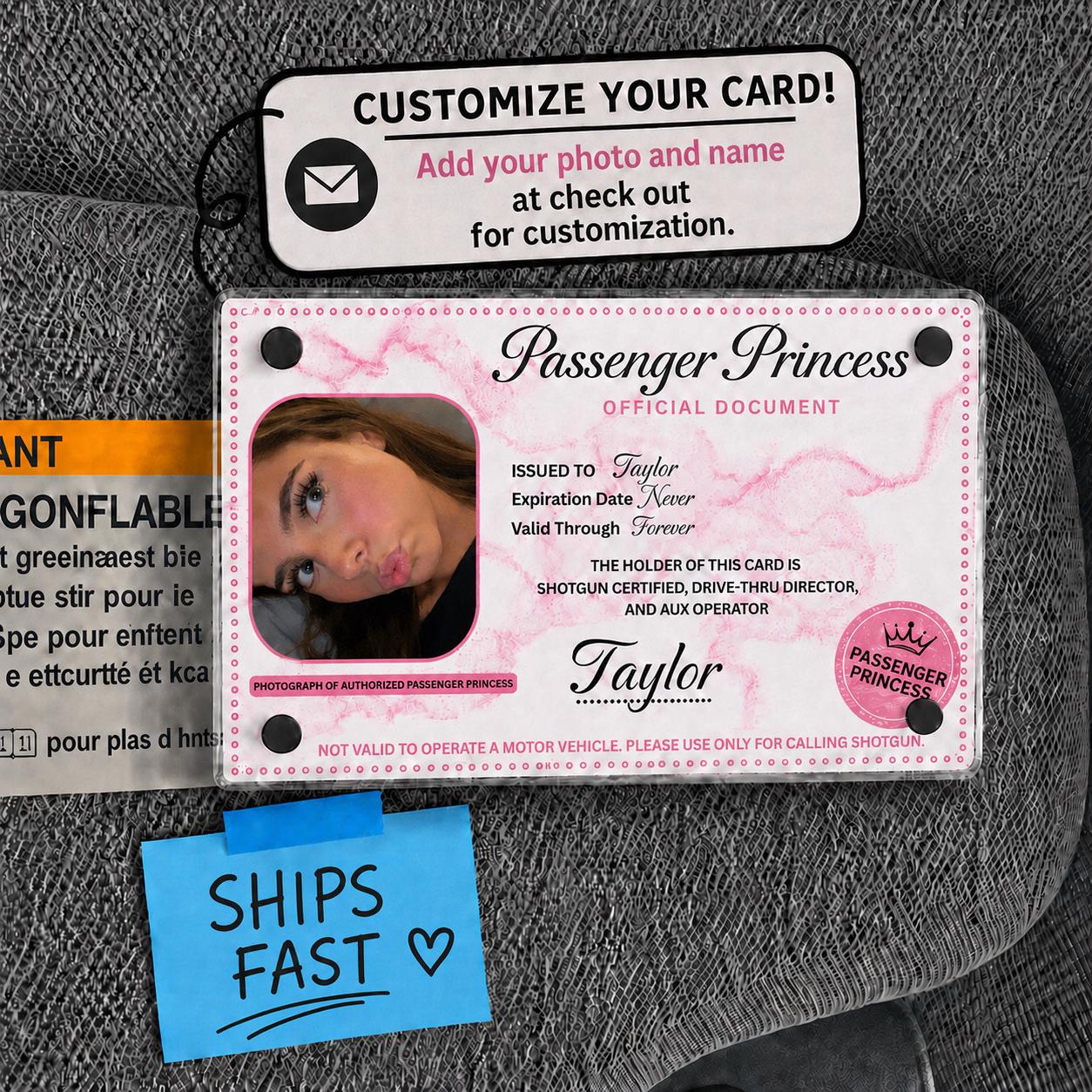 Custom Passenger Princess Card Visor Clip License | Car Decor Gift