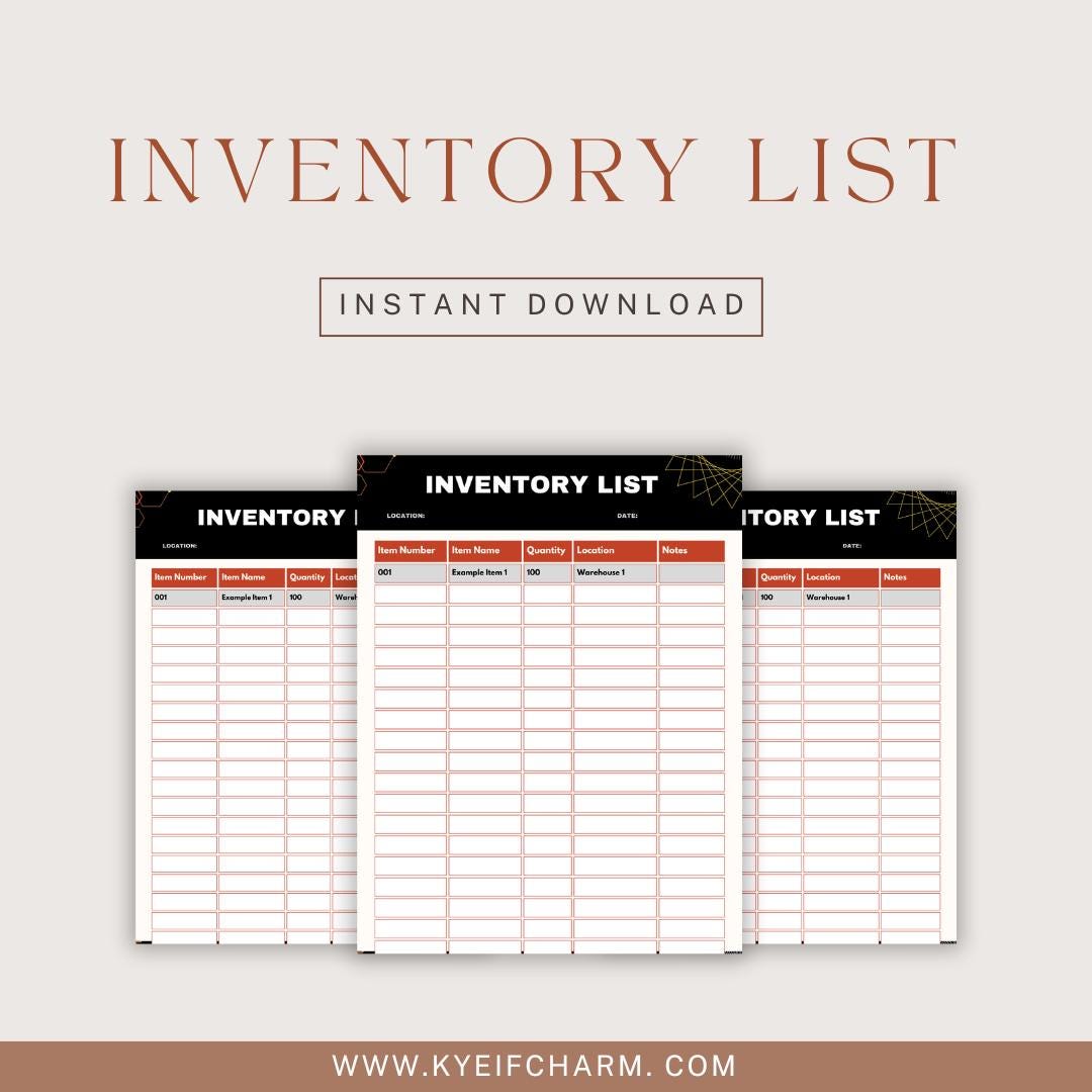 Minimalist Inventory List Document, Black and White Stylish Design for ...