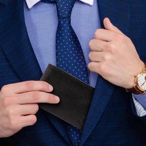 Cartera de cuero para hombre - Cartera inteligente negra con bloqueo RFID, delgada y plegable con tarjetero, compatible con AirTag