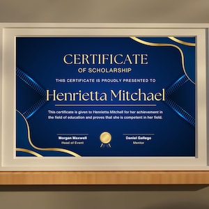 Scholarship Award Certificate, Instant Download Editable PDF, Student Award Template, Modern Scholarship Certificate, Digital Download