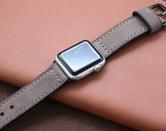 WARM GREY Apple Watch Leather Strap 44mm, 40mm, 42mm & 38mm, iWatch 4, Watchband 22mm, 24mm, Galaxy Watch 46mm, 42mm Compatible band
